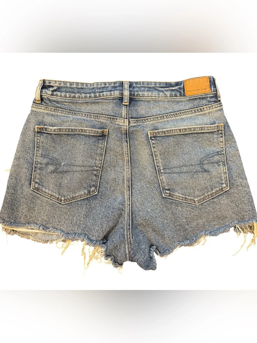 Y2K American Eagle Mom Shorts Size 10- Distressed Light Wash-Frayed Hem GUC